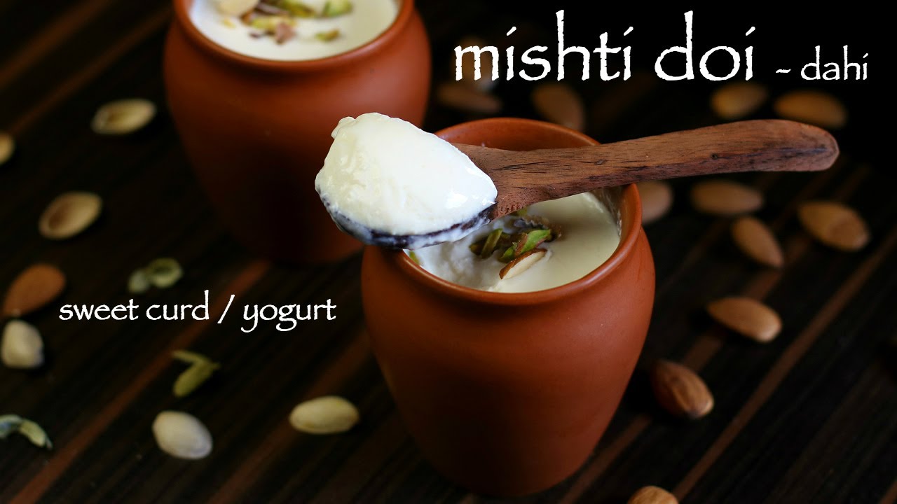 mishti doi recipe - bengali sweet yoghurt or curd recipe - mitha dahi